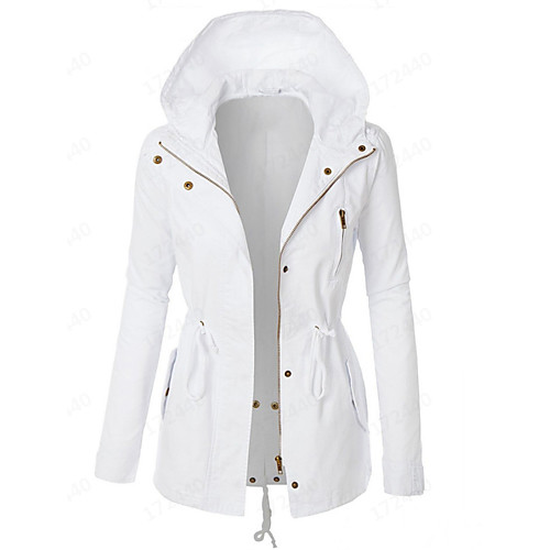 

Women's Solid Colored Drawstring Spring & Fall Trench Coat Regular Going out Long Sleeve Polyster Coat Tops White