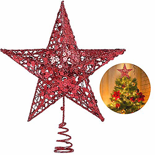 

christmas tree star topper, 10 inch xmas tree topper star christmas decoration glittered tree-top star for christmas tree ornament indoor party home decoration