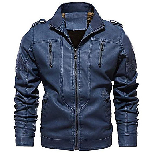 

men's winter quilted sherpa lined moto distressed faux leather biker jacket (x-large, blue)