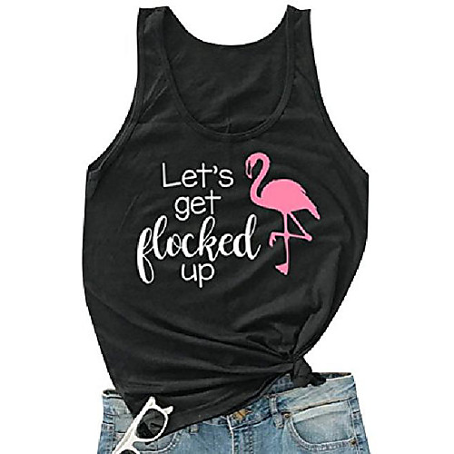 

women flamingo print shirt let's get flocked up letter print tanks tops tee, black, small