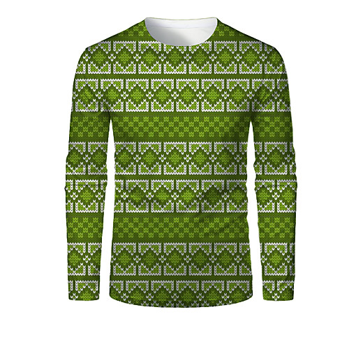 

Men's T shirt 3D Print Plaid Graphic 3D Print Long Sleeve Christmas Tops Green