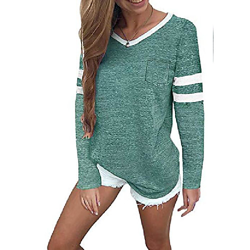 

women's color block shirts baseball tees long sleeve striped tunics blouses tops - green m
