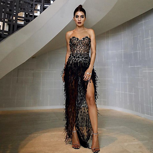 

Women's Sheath Dress Maxi long Dress Black Sleeveless Solid Color Split Summer Strapless Sexy 2021 S M L XL