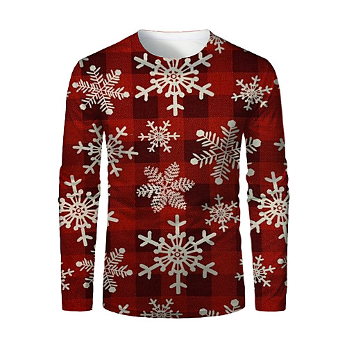 

Men's T shirt 3D Print Plaid Graphic 3D Print Long Sleeve Christmas Tops Red