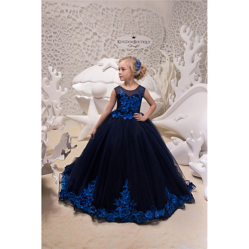 

Princess / Ball Gown Sweep / Brush Train Party / Wedding Flower Girl Dresses - Tulle Sleeveless Jewel Neck with Appliques