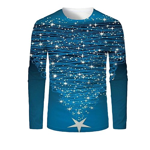 

Men's T shirt 3D Print Graphic 3D Print Long Sleeve Christmas Tops Blue