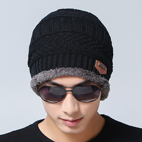 

Men's Hiking Cap Beanie Hat 1 PCS Winter Outdoor Breathable Warm Soft Heat Retaining Skull Cap Beanie Solid Color Woolen Cloth Black Burgundy Grey for Hunting Ski / Snowboard Fishing
