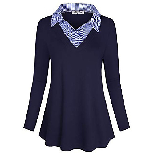 

dressy shirts,business casual clothes for women formal blouse professional vintage cozy stretchable trapeze flared hem slim fit cute tops navy blue xlarge