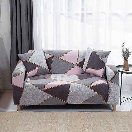 

Pink Geometric Print Sofa Cover Couch Cover Furniture Protector Soft Stretch Sofa Slipcover Spandex Jacquard Fabric Super Fit for 1~4 Cushion Couch and L Shape Sofa,Easy to Install
