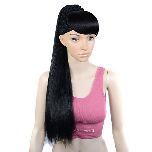 

Synthetic Wig kinky Straight With Bangs With Ponytail Wig Long Natural Black #1B Synthetic Hair Women's Cosplay Creative New Arrival Black