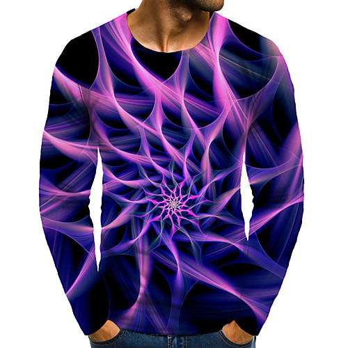 

Men's T shirt 3D Print Graphic 3D Plus Size Print Long Sleeve Daily Tops Elegant Exaggerated Fuchsia