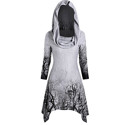 

Women's A Line Dress Knee Length Dress Black Purple Wine Army Green Gray Long Sleeve Print Patchwork Print Fall Hooded Casual Halloween 2021 S M L XL XXL