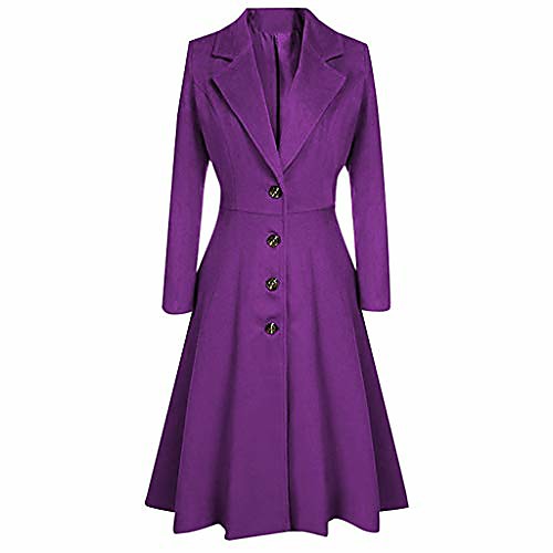 

women's winter dress coats winter lapel wool blend long peacoat trench ladies elegant slim jacket parka outwear purple