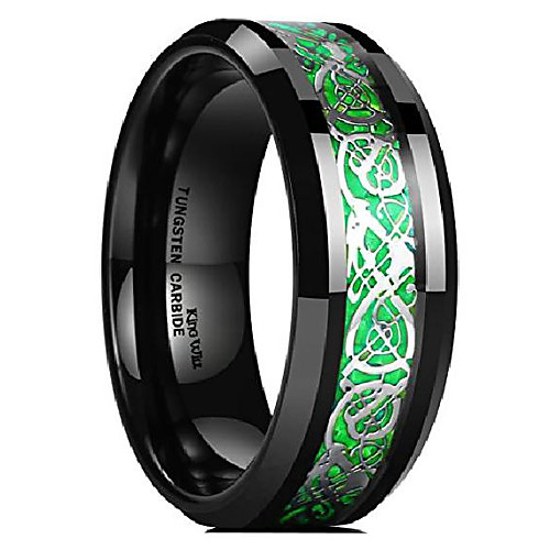 

dragon men's 8mm green carbon fiber silver celtic dragon tungsten carbide ring comfort fit wedding band 6.5