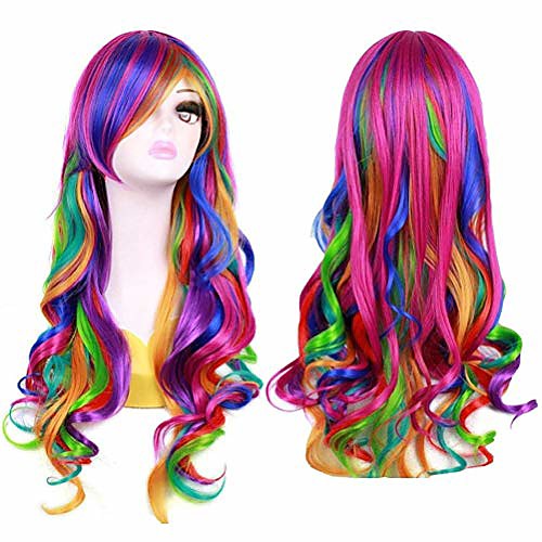 

27.5 rainbow wig women's long wavy cosplay costume wig for halloween party harajuku lolita wig (dazzle color) bu036a