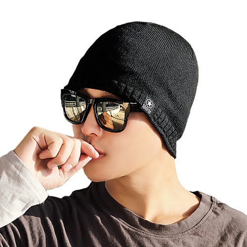 

Men's Hiking Cap Beanie Hat 1 set Winter Outdoor Windproof Warm Soft Thick Skull Cap Beanie Solid Color Woolen Cloth Big red Black Dark Blue for Fishing Climbing Running