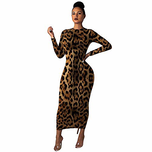 

leopard print dresses for women casual bodycon dress long sleeve round neck long sleeve dresses black