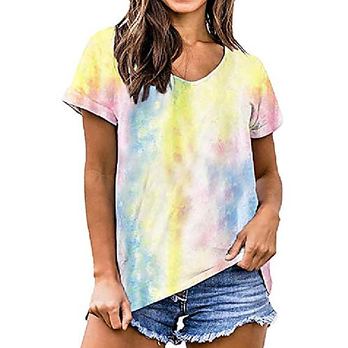 

t shirts for women tie dye v neck short sleeve t-shirt loungewear tee tops (medium, yellow)