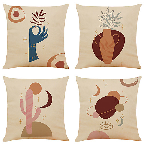 

Set of 4 Art Deco Painting Linen Square Decorative Throw Pillow Cases Sofa Cushion Covers 18x18