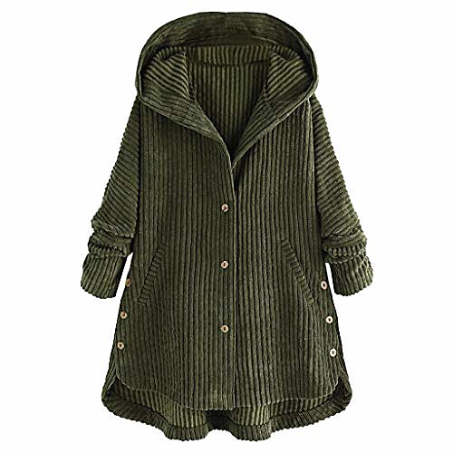 

women's loose corduroy hooded jacket solid button down coat sing breasted parka plus size tops by jmetrie army green
