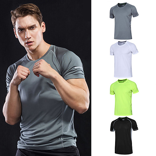 

Men's Short Sleeve Running Shirt Reflective Strip Tee Tshirt Top Athletic Athleisure Breathable Quick Dry Moisture Wicking Fitness Basketball Running Jogging Training Sportswear Solid Colored Normal