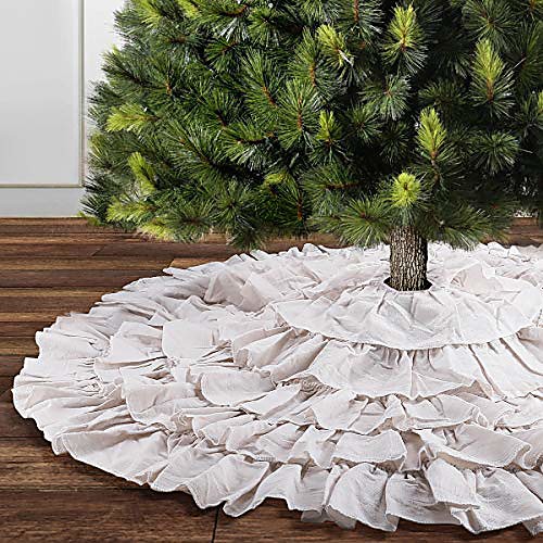 

white ruffle christmas tree skirt, 48 inches 6-layer rustic xmas tree holiday decorations