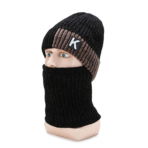 

Men's Hiking Cap Beanie Hat 1 set Winter Outdoor Windproof Warm Soft Thick Neck Gaiter Neck Tube Skull Cap Beanie Letter & Number Polyester Taffeta Black Brown Dark Blue for Fishing Climbing Running