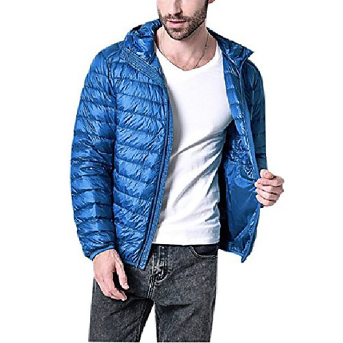 

men's winter lightweight packable quilted hooded down puffer jacket (s, royal blue)