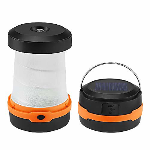 

Solar LED Camping Lantern Lights, Solar Powered & USB Rechargeable, 3 Lighting Modes, Portable Collapsible Flashlight Emergency Charger for Phone, Great for Outdoors Camping Hiking Tent