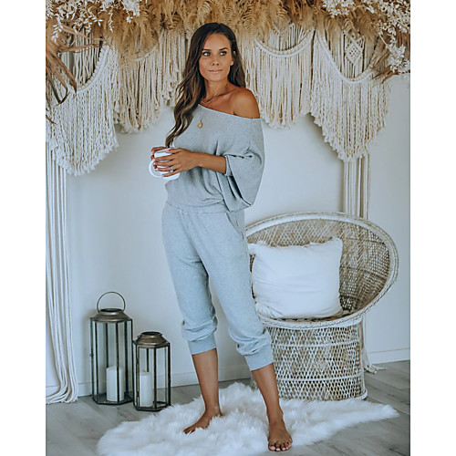 

Women's Solid Colored Home Two Piece Set T shirt Pant Basic Tops