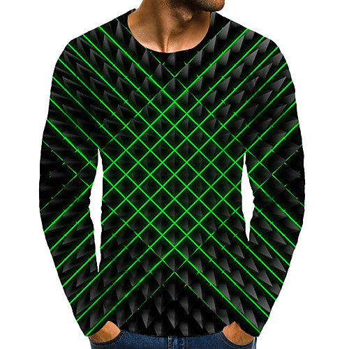 

Men's T shirt 3D Print Graphic 3D Plus Size Print Long Sleeve Daily Tops Elegant Exaggerated Green