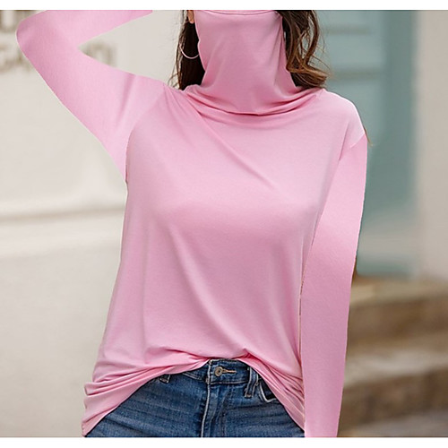 

Women's T-shirt Plain Long Sleeve Patchwork High Neck Tops Basic Basic Top White Black Blue