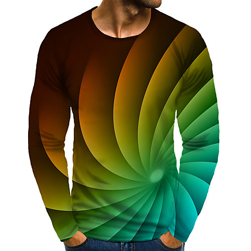 

Men's T shirt 3D Print Graphic 3D Plus Size Print Long Sleeve Daily Tops Elegant Exaggerated Green
