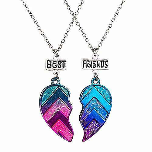 

bff necklaces for 2 split heart weirdo 1 weirdo 2 best friends forever pendant friendship set (best friends-blue) (best friends-greenblue)