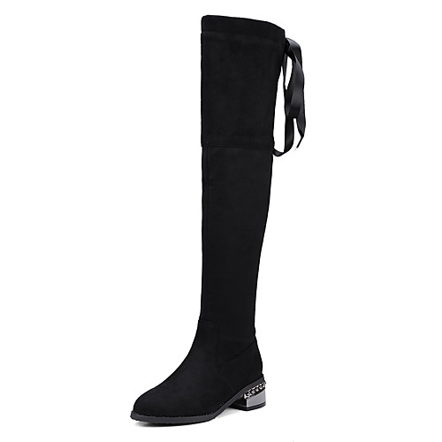 

Women's Boots Wedge Heel Round Toe Over The Knee Boots Classic Daily Nubuck Solid Colored Black