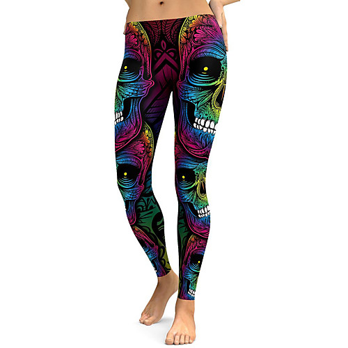 

women's high waist skull printted ankle elastic tights shiny legging o-sexy skulls us xl o-sexy skulls