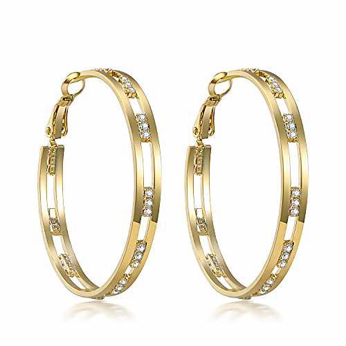 

cubic zirconia hoop earrings for women - 14k gold plated 925 sterling silver shiny wide round hoop earrings (gold)