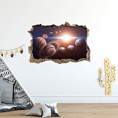 

3D Broken Wall Star Planet Nine Planet Trajectories Wall Sticker Living Room Bedroom Children's Room Three Dimensional Decorative Painting 6090CM