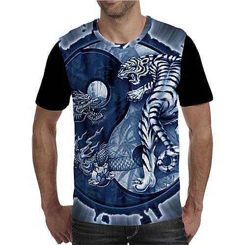 

Men's T shirt 3D Print Graphic Animal Plus Size Print Short Sleeve Daily Tops Elegant Exaggerated Blue