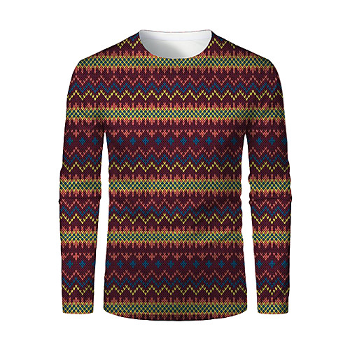 

Men's T shirt 3D Print Plaid Graphic 3D Print Long Sleeve Christmas Tops Yellow
