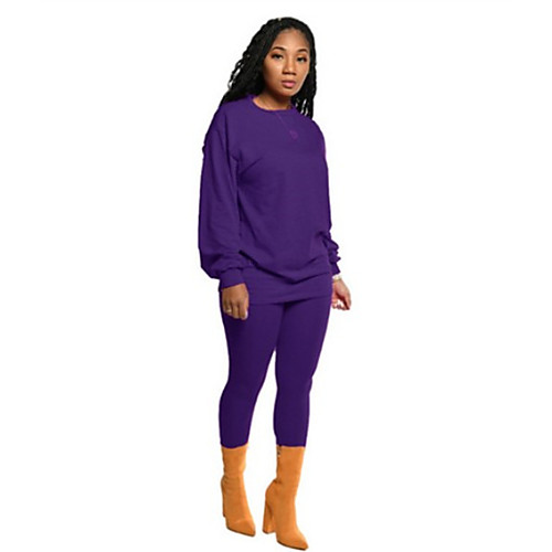 

Women's Sophisticated Solid Color Daily Wear Two Piece Set Crew Neck Hoodie Pant Loungewear Tops