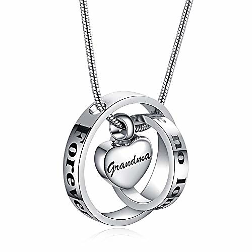 

forever in my heart stainless steel heart cremation urns necklace pendant locket for human dog cat pet ashes memorial funeral keepsake ash holder circle rings charm decor jewelry,silver