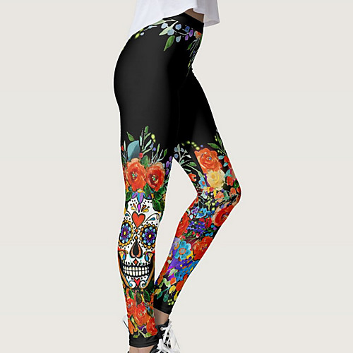 

Women's High Waist Yoga Pants Tights Leggings Tummy Control Butt Lift Breathable Skull Black / Red Spandex Yoga Fitness Gym Workout Winter Sports Activewear Stretchy
