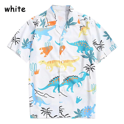 

men' s regular-fit casual short sleeves button up shirt animal dinosaur print tropical hawaiian beach shirt orange pink