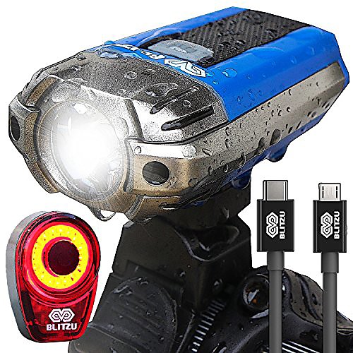 

usb rechargeable bike light gator pro lumens headlight - front light & led bike tail light set. waterproof cycling safety bicycle commuter flashlight for mountain road, kids and city (white)