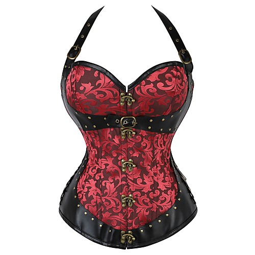 

Women's Buckle Overbust Corset - Printing Red Brown S M L