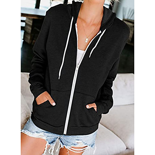 

Women's Hoodie Sweatshirt Zip Up Hoodie Sweatshirt Solid Color Zipper Zip Up Daily Holiday Work Casual Hoodies Sweatshirts Loose Black Blue Blushing Pink