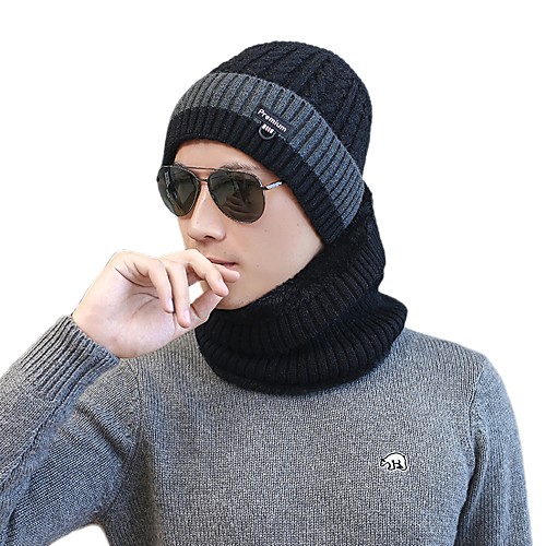 

Men's Hiking Cap Beanie Hat 1 PCS Winter Outdoor Breathable Warm Soft Heat Retaining Neck Gaiter Neck Tube Skull Cap Beanie Patchwork Woolen Cloth Black Burgundy Grey for Hunting Ski / Snowboard