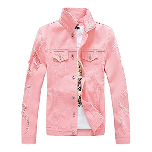 

men`s classic ripped hip hop motorcycle denim jacket pink us l