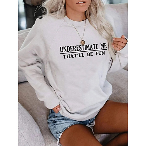 

Women's Pullover Sweatshirt Slogan Monograms Daily 3D Print Basic Hoodies Sweatshirts Loose White Black Blue